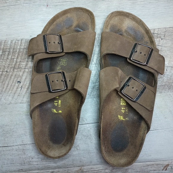 Birkenstock Arizona Suede Sandals 41 Womens 10 Mens 8 Brown Tan Buckle Comfort - Picture 3 of 14